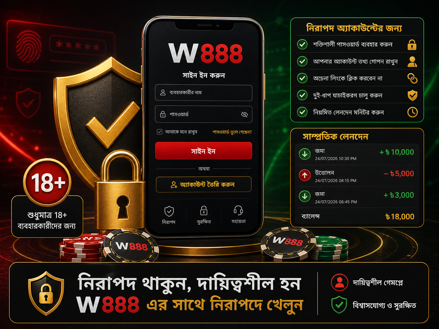 W888 নিরাপত্তা ও 18+ সতর্কতা